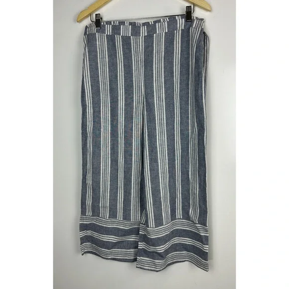 NWT Pink Rose Linen Cotton Wide Leg Pants Blue Striped Beachy Lagonlook Large - Picture 2 of 10